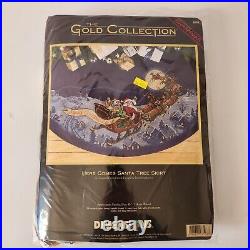 Vintage 1999 Dimensions HERE COMES SANTA Tree Skirt Counted Cross Stitch NEW
