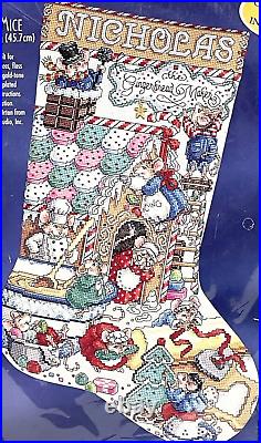 Vintage 90's Bucilla Gingerbread Mice Cross Stitch Kit 83999 Xmas Stocking NEW