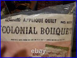 Vintage Bucilla Applique Quilt Kit colonial bouque #8525 Double sz. 81x108 Blues