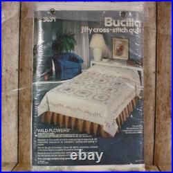Vintage Bucilla Jiffy Cross-Stitch Quilt Wild Flowers King/Queen Size 3634 USA