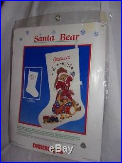 Vintage Dimensions 1987 Santa Bear Christmas Stocking Kit Crewel Embroidery 8058