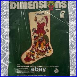 Vintage Dimensions Old Fashioned Santa Stocking Crewel Kit Toys Wool Yarn 8008