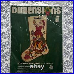 Vintage Dimensions Old Fashioned Santa Stocking Crewel Kit Toys Wool Yarn 8008