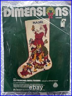 Vintage Dimensions Old Fashioned Santa Stocking Crewel Kit Toys Wool Yarn 8008