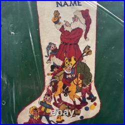 Vintage Dimensions Old Fashioned Santa Stocking Crewel Kit Toys Wool Yarn 8008
