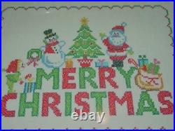 Vintage FINISHED Christmas Kit MERRY CHRISTMAS Framed LARGE Cross Stitch