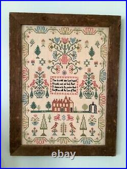 Vintage Finished Folk Art Cross Stitch Sampler Love of God Poem 19.25 x 25.5