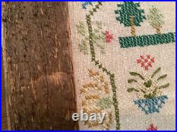 Vintage Finished Folk Art Cross Stitch Sampler Love of God Poem 19.25 x 25.5