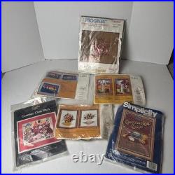 Vintage Needlework Kit Lot 6 Simplicity Creative Circle Crewel Cross Stitch 80s