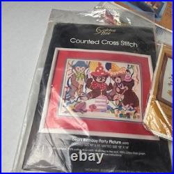 Vintage Needlework Kit Lot 6 Simplicity Creative Circle Crewel Cross Stitch 80s