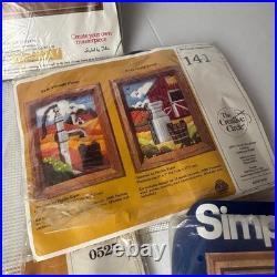 Vintage Needlework Kit Lot 6 Simplicity Creative Circle Crewel Cross Stitch 80s