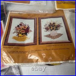 Vintage Needlework Kit Lot 6 Simplicity Creative Circle Crewel Cross Stitch 80s