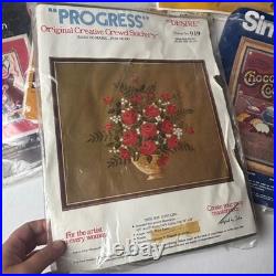 Vintage Needlework Kit Lot 6 Simplicity Creative Circle Crewel Cross Stitch 80s