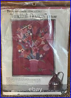 Vintage Paragon FANCIFUL FLOWERS Crewel Embroidery Kit NIP 18x24 RARE HTF