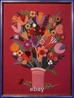 Vintage Paragon FANCIFUL FLOWERS Crewel Embroidery Kit NIP 18x24 RARE HTF