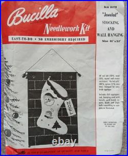 Vtg Bucilla Christmas Jeweled Stocking Wall Hanging Kit 8479 Rare 1960 Plz Read