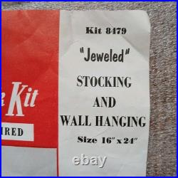 Vtg Bucilla Christmas Jeweled Stocking Wall Hanging Kit 8479 Rare 1960 Plz Read