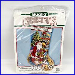 Vtg Bucilla Christmas Needlepoint Santa's Visit 18 Stocking Kit Linda Gillum