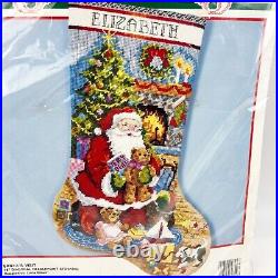 Vtg Bucilla Christmas Needlepoint Santa's Visit 18 Stocking Kit Linda Gillum