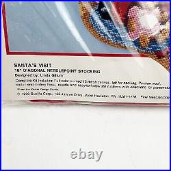 Vtg Bucilla Christmas Needlepoint Santa's Visit 18 Stocking Kit Linda Gillum