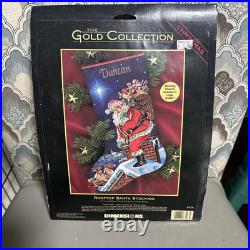 Vtg Dimensions GOLD Collection Counted Cross Stitch Stocking Kit ROOFTOP SANTA