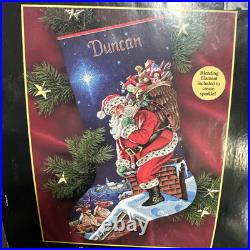 Vtg Dimensions GOLD Collection Counted Cross Stitch Stocking Kit ROOFTOP SANTA