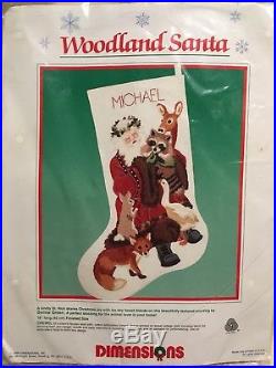 Vtg Dimensions Woodland Santa Christmas Stocking Kit Crewel Embroidery #8069 NIP