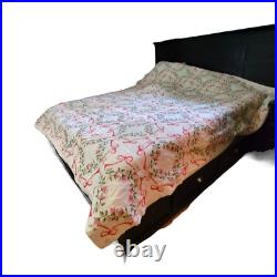 Vtg King Size Quilt Kit Bucilla Finished Handmade Cross Stitch Briar Rose 1930s