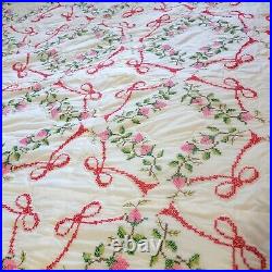 Vtg King Size Quilt Kit Bucilla Finished Handmade Cross Stitch Briar Rose 1930s