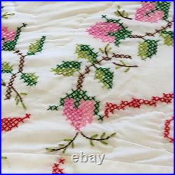 Vtg King Size Quilt Kit Bucilla Finished Handmade Cross Stitch Briar Rose 1930s