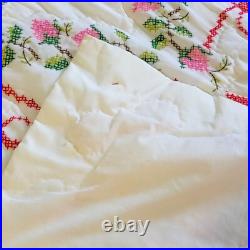 Vtg King Size Quilt Kit Bucilla Finished Handmade Cross Stitch Briar Rose 1930s