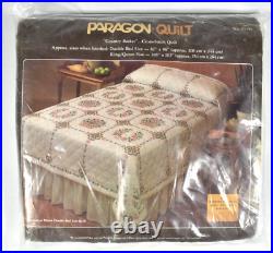 Vtg Paragon Cross Stitch King Quilt Top Kit COUNTRY BASKET Stamped Pearl Russo