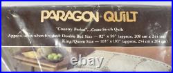 Vtg Paragon Cross Stitch King Quilt Top Kit COUNTRY BASKET Stamped Pearl Russo