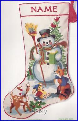 Vtg Sunset Friends of the Snowman Woodland Christmas Crewel Stocking Kit 2029