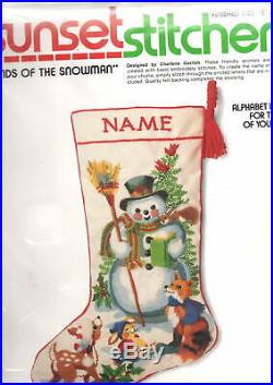 Vtg Sunset Friends of the Snowman Woodland Christmas Crewel Stocking Kit 2029