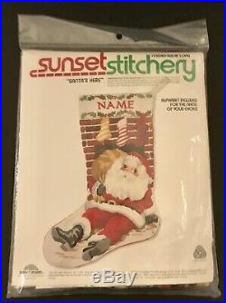Vtg Sunset Santas Here Christmas Eve Delivery Chimney Crewel Stocking Kit 2020