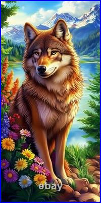 Wolf Mountain Flowers Cross Stitch Kit Animals & Insects Nature Scene Embroidery